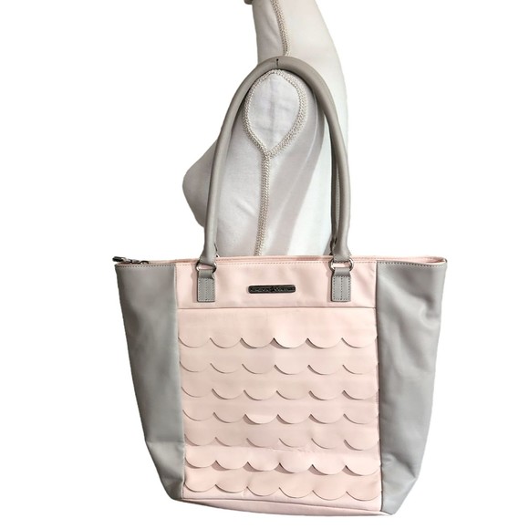Disney Kingdom Couture Purse Shoulder Bag Gray w/ Pink Scalloped Leather - Picture 1 of 10
